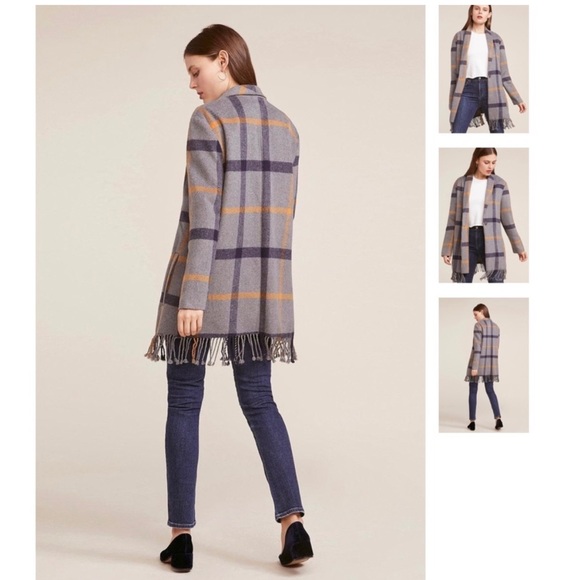 BB Dakota Elementary Plaid Fringed Coat - Picture 5 of 8